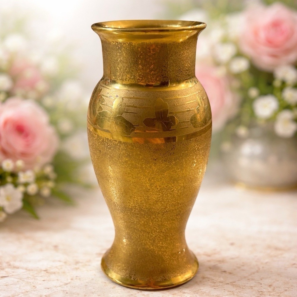 Antique Bavarian Gold Encrusted Porcelain Vase Floral Gilt‎ Germany c1900